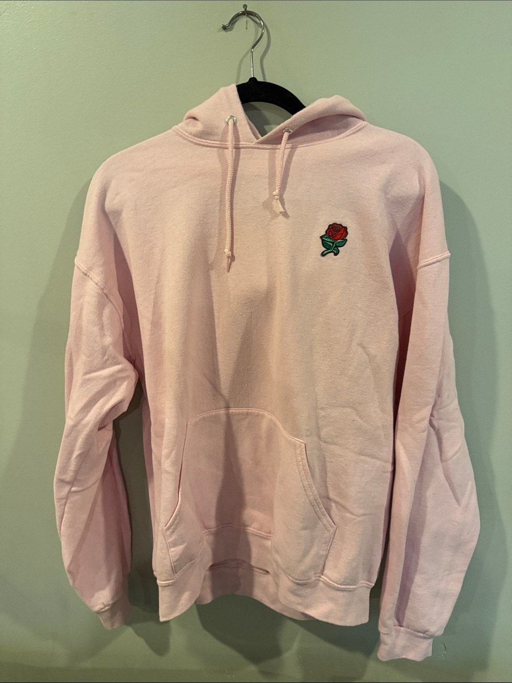 Men's Light Pink Hoodie Sweater with Rose Embroidery